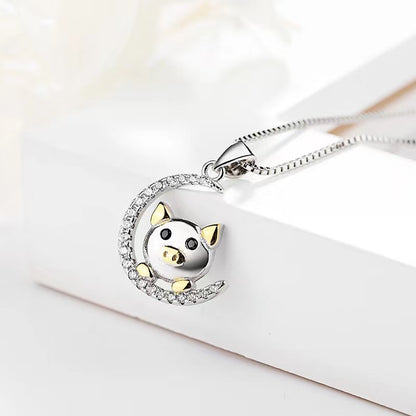 lucky moon pig necklace