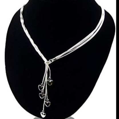 925 Sterling Silver Five-line Chain with Five-Heart Necklace