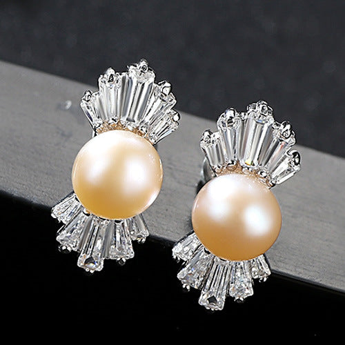 sterling silver pearl stud earrings