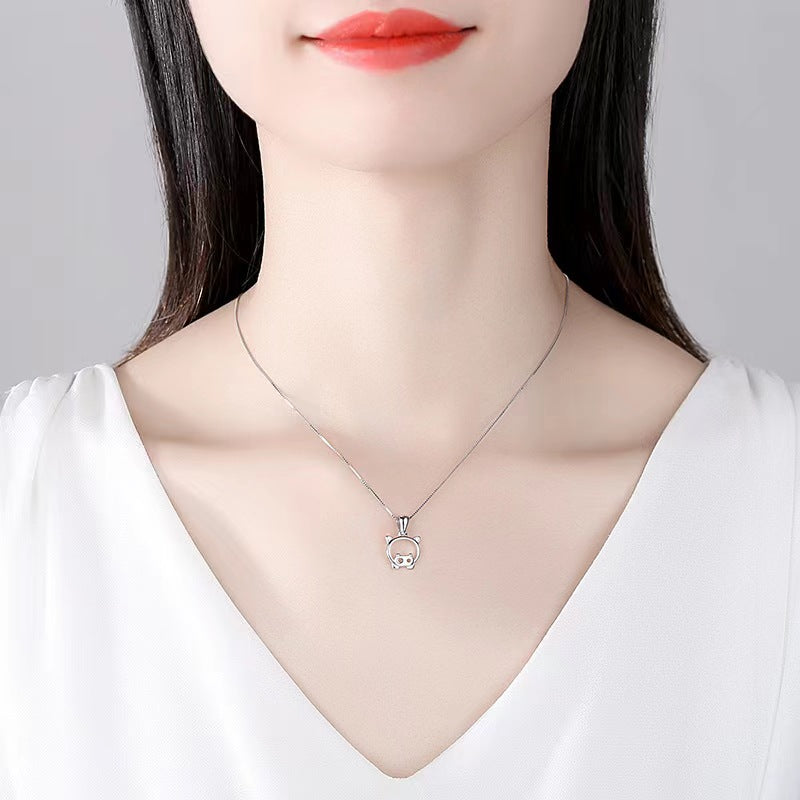 silver pig necklace for women