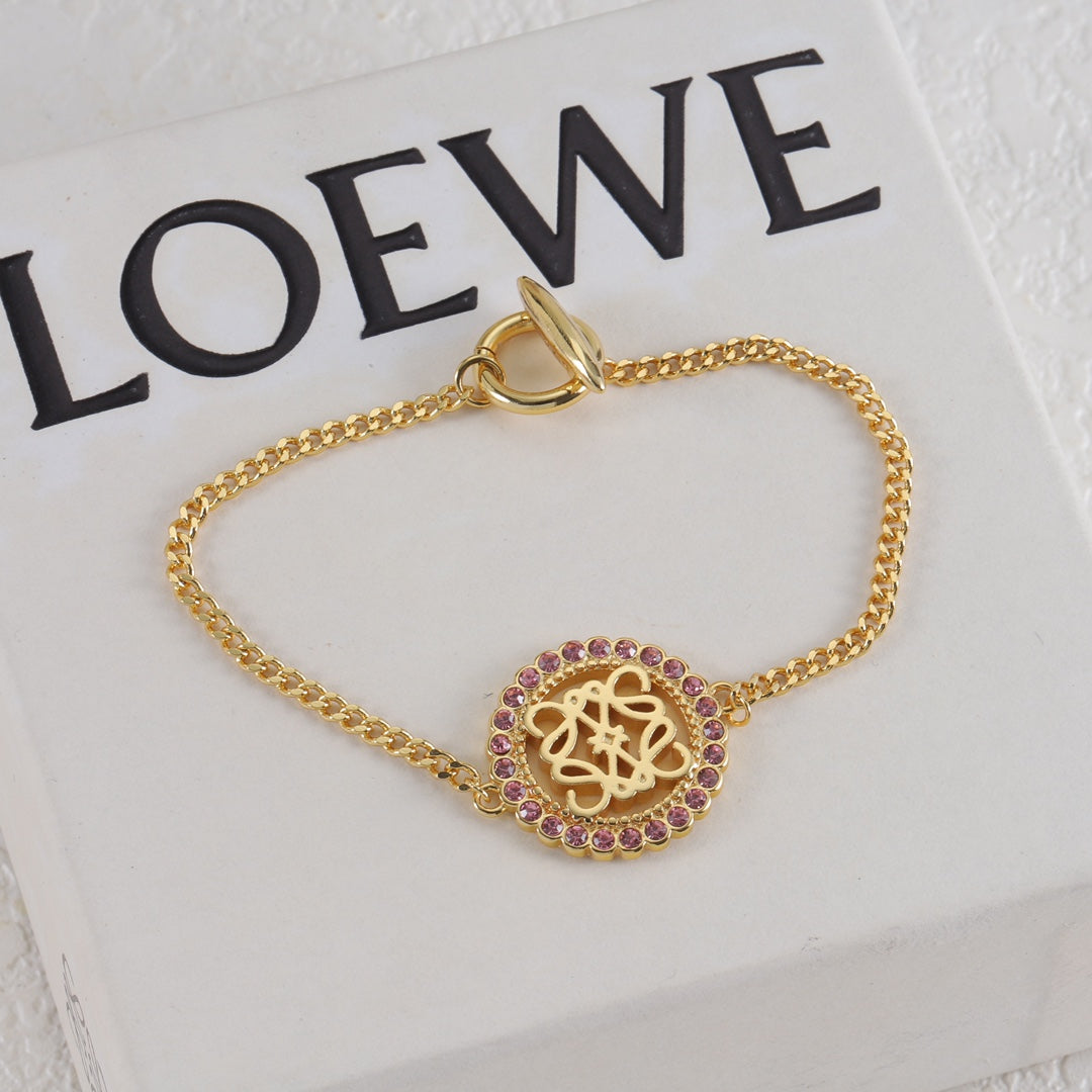 Loewe diamond round openwork pendant necklace, bracelet, earrings