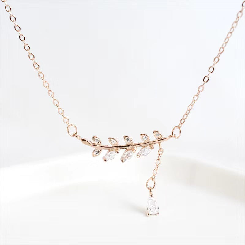 diamond leaf silver necklace