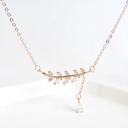 diamond leaf silver necklace