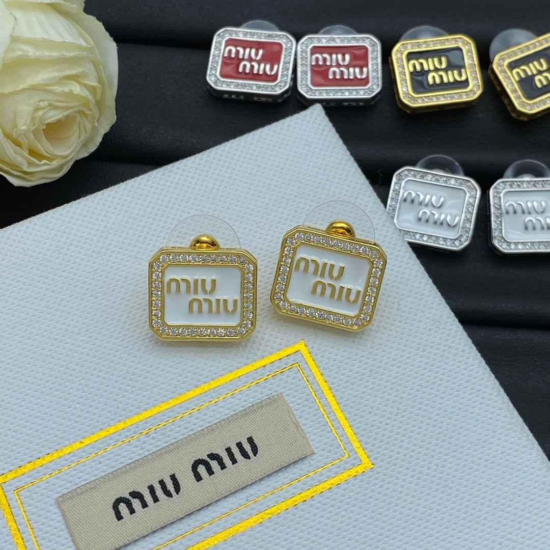 Miu Miu diamond-encrusted enamel square earrings - JIMMY JEWELRY 01