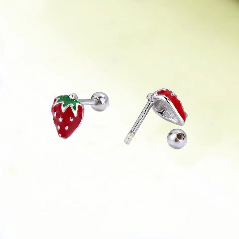 strawberry stud earrings silver