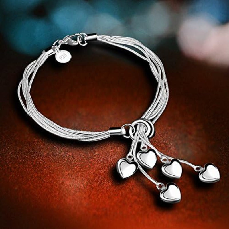 Five-Line Chain with Five-Heart Bracelet Bangle