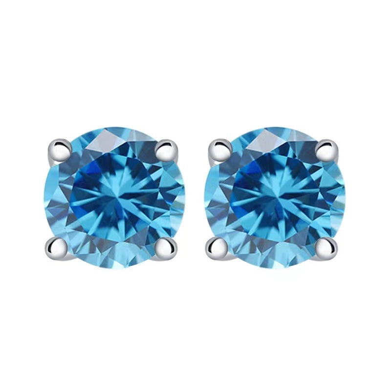 sea blue Multicolor Birthstone Stud Earrings Set