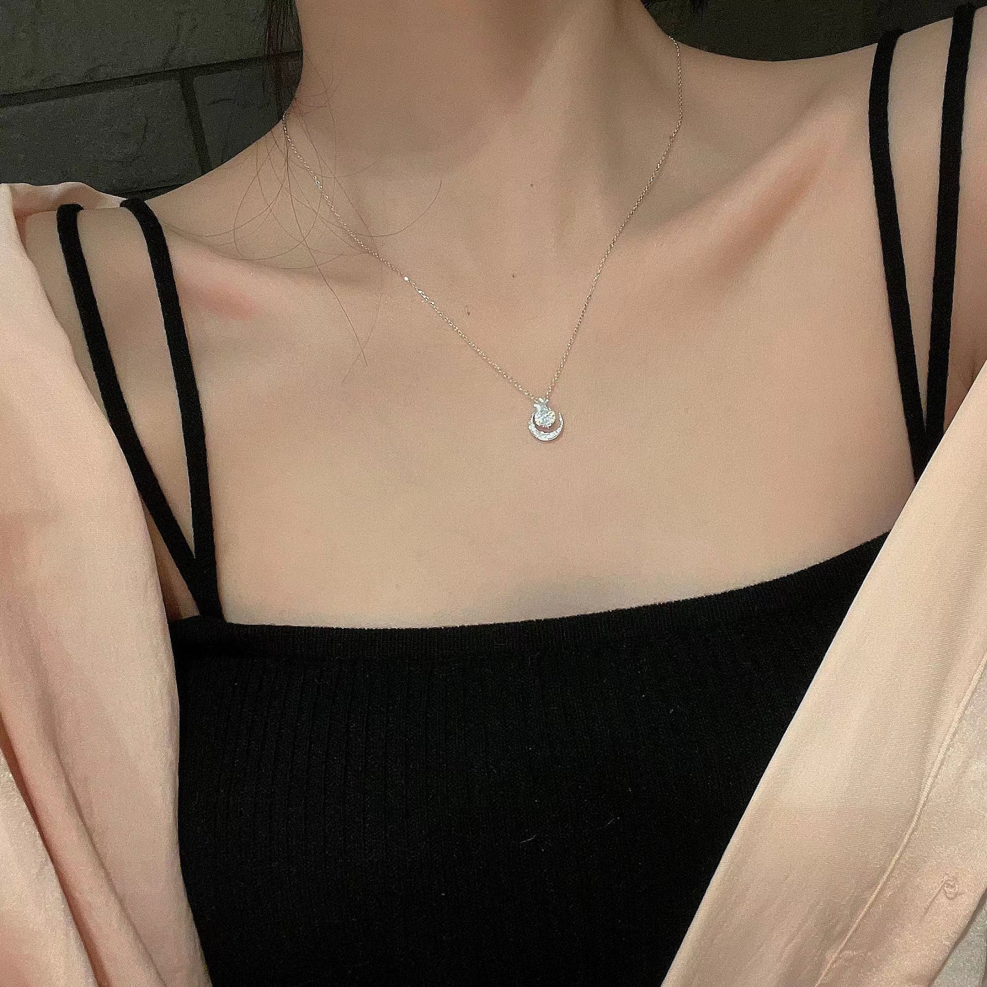 diamond moon pendant for women