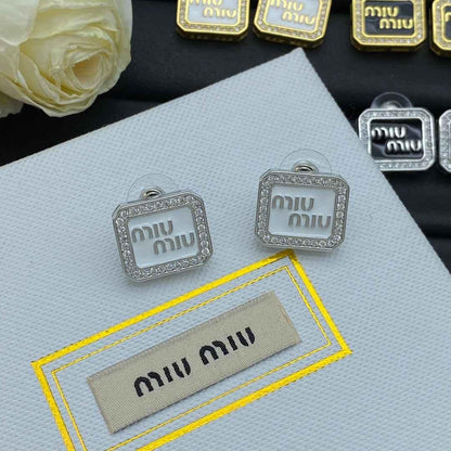 Miu Miu diamond-encrusted enamel square earrings - JIMMY JEWELRY 01