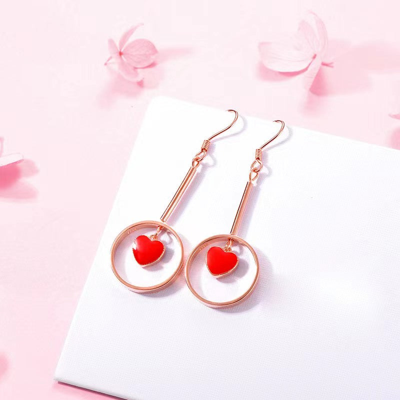 red heart hook earrings silver