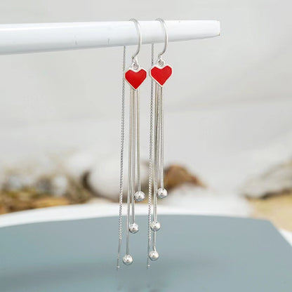 Tiny Red Heart Dangling Earrings for Female