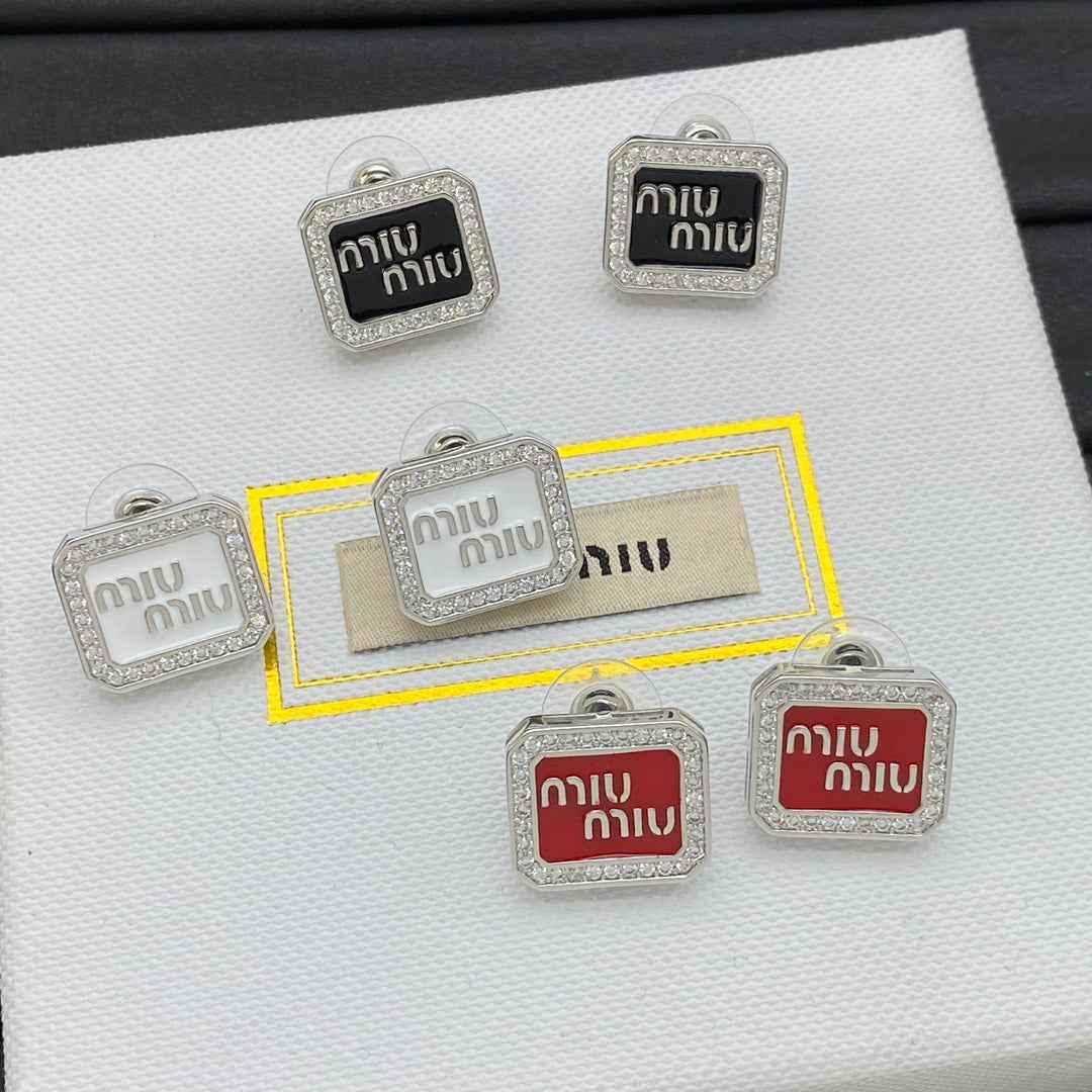 Miu Miu diamond-encrusted enamel square earrings - JIMMY JEWELRY 01