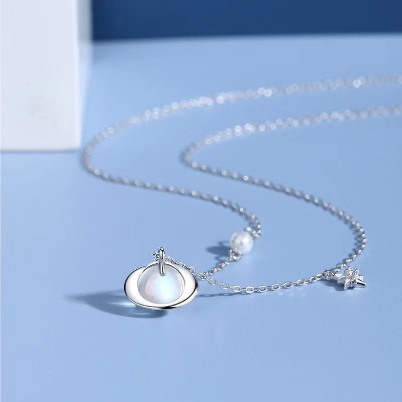 moonstone planet necklace silver 