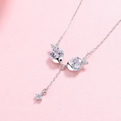 diamond fish necklace silver