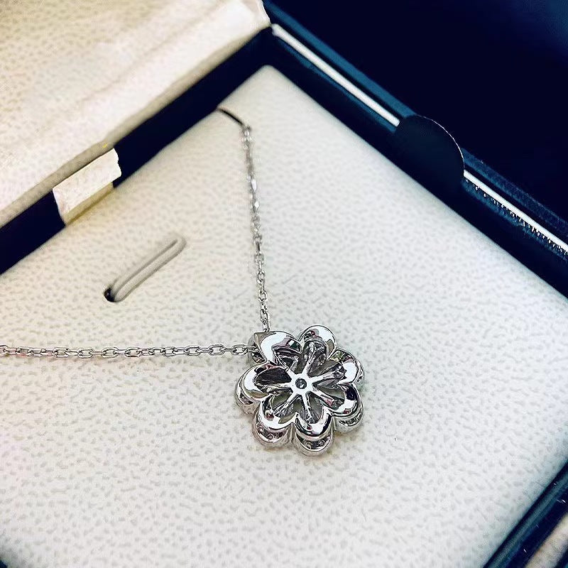 silver flower necklace for women
