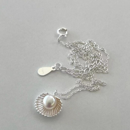 sea shell pearl necklace silver