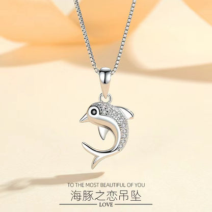 diamond love  dolphin pendant necklace