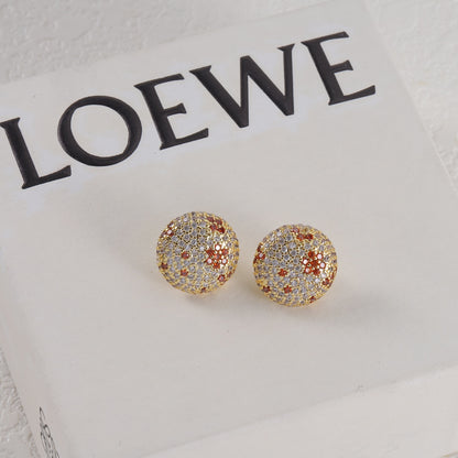 LOEWE Exquisite Full Diamond Round Stud Earrings