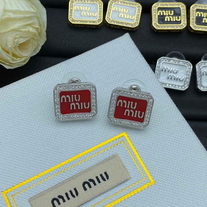 Miu Miu diamond-encrusted enamel square earrings - JIMMY JEWELRY 01