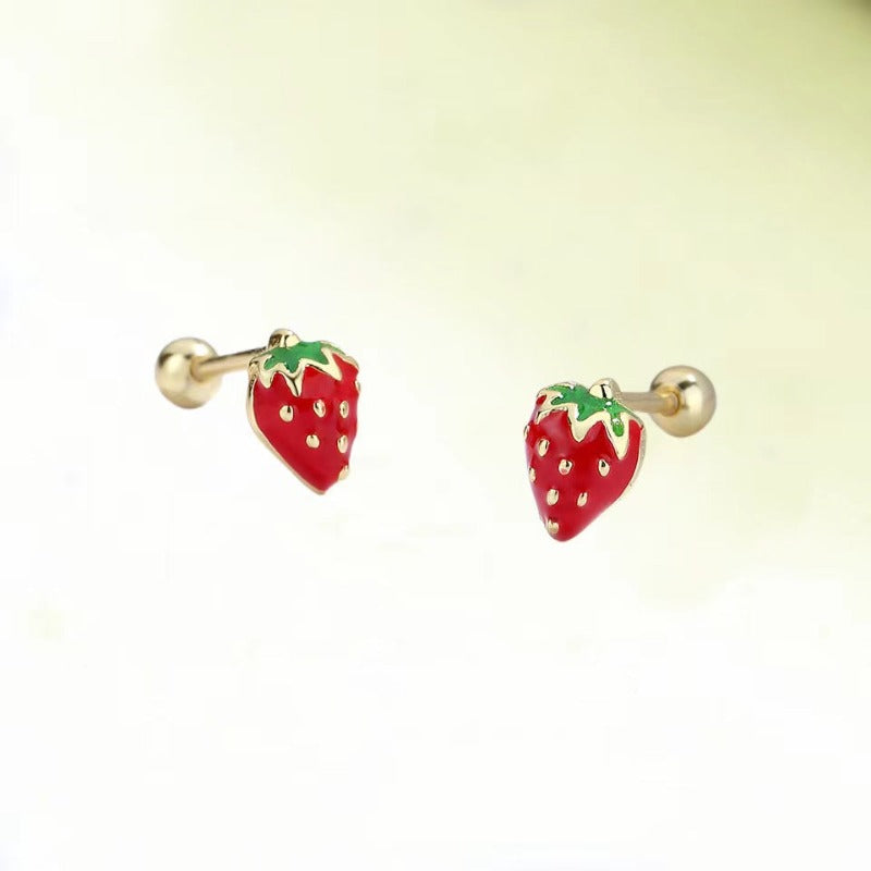 strawberry stud earrings screw end