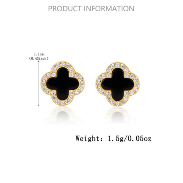 925 Silver Classic Black Onyx Four-Leaf Clover Earrings – JIMMY