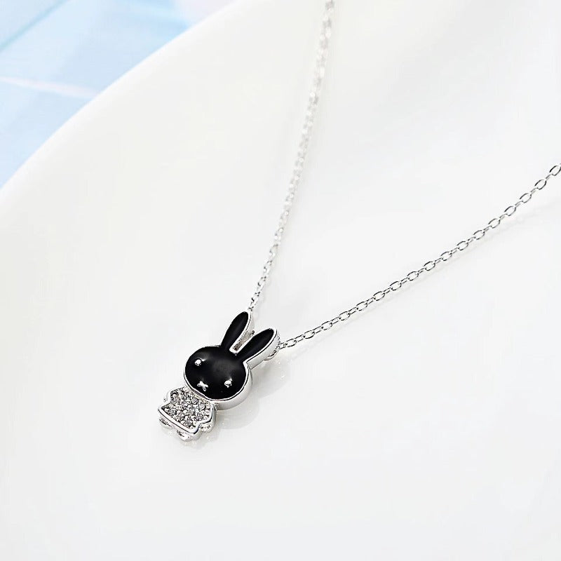 silver small bunny rabbit necklace