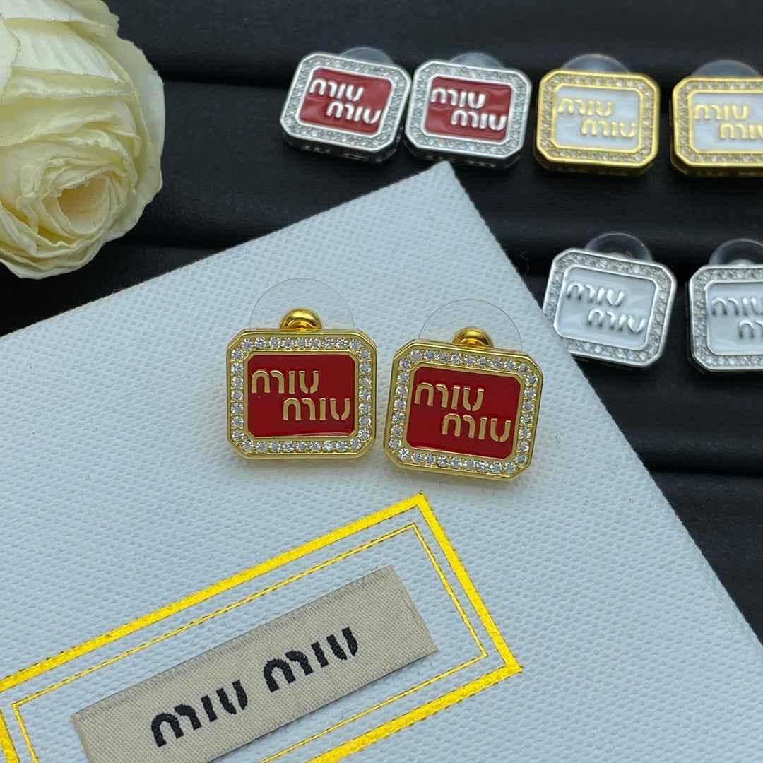 Miu Miu diamond-encrusted enamel square earrings - JIMMY JEWELRY 01