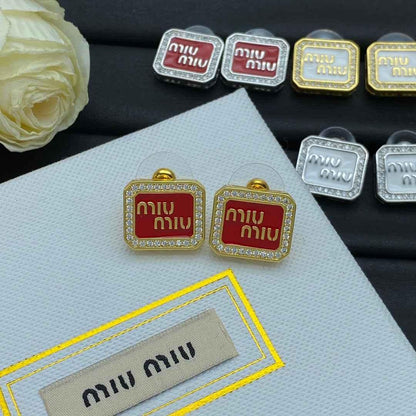 Miu Miu diamond-encrusted enamel square earrings - JIMMY JEWELRY 01