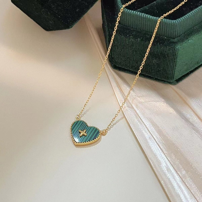 malachite heart necklace with cross silver 