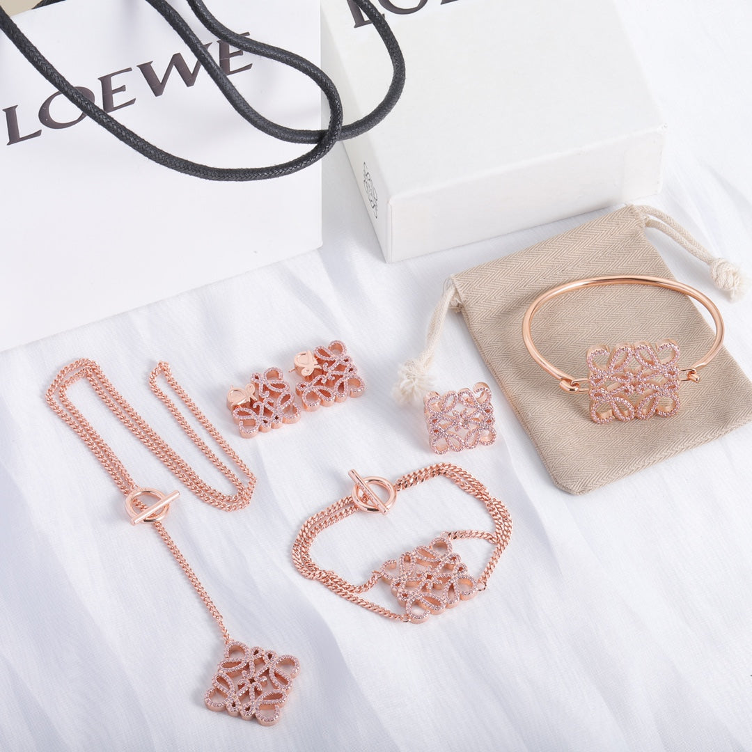 LOEWE Diamond Cutout Logo Metal Stud Earrings Bracelet Necklace