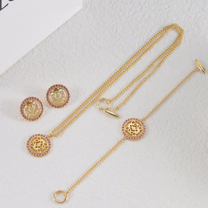 Loewe diamond round openwork pendant necklace, bracelet, earrings