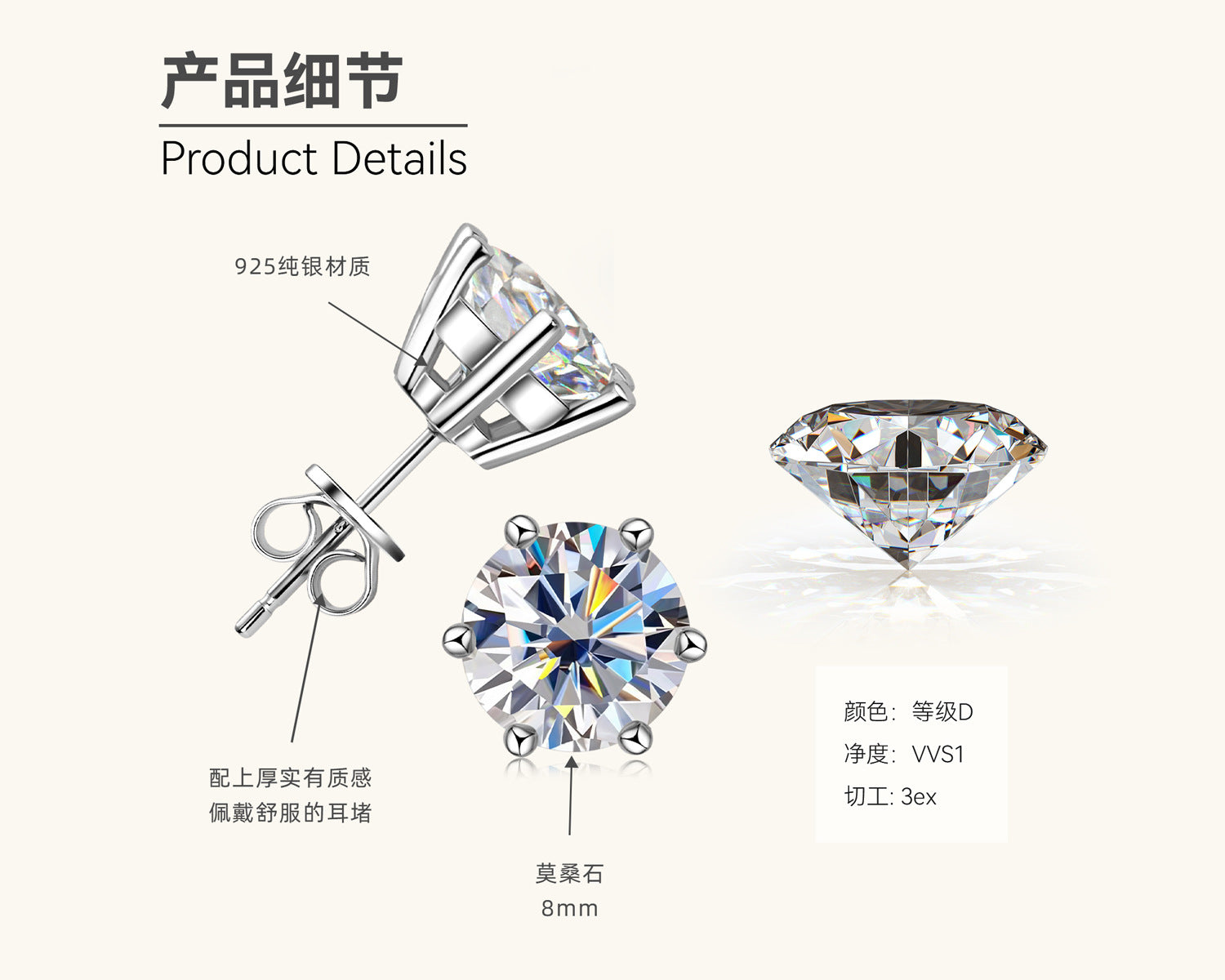 Modern Minimalist Moissanite Studs (8mm)

