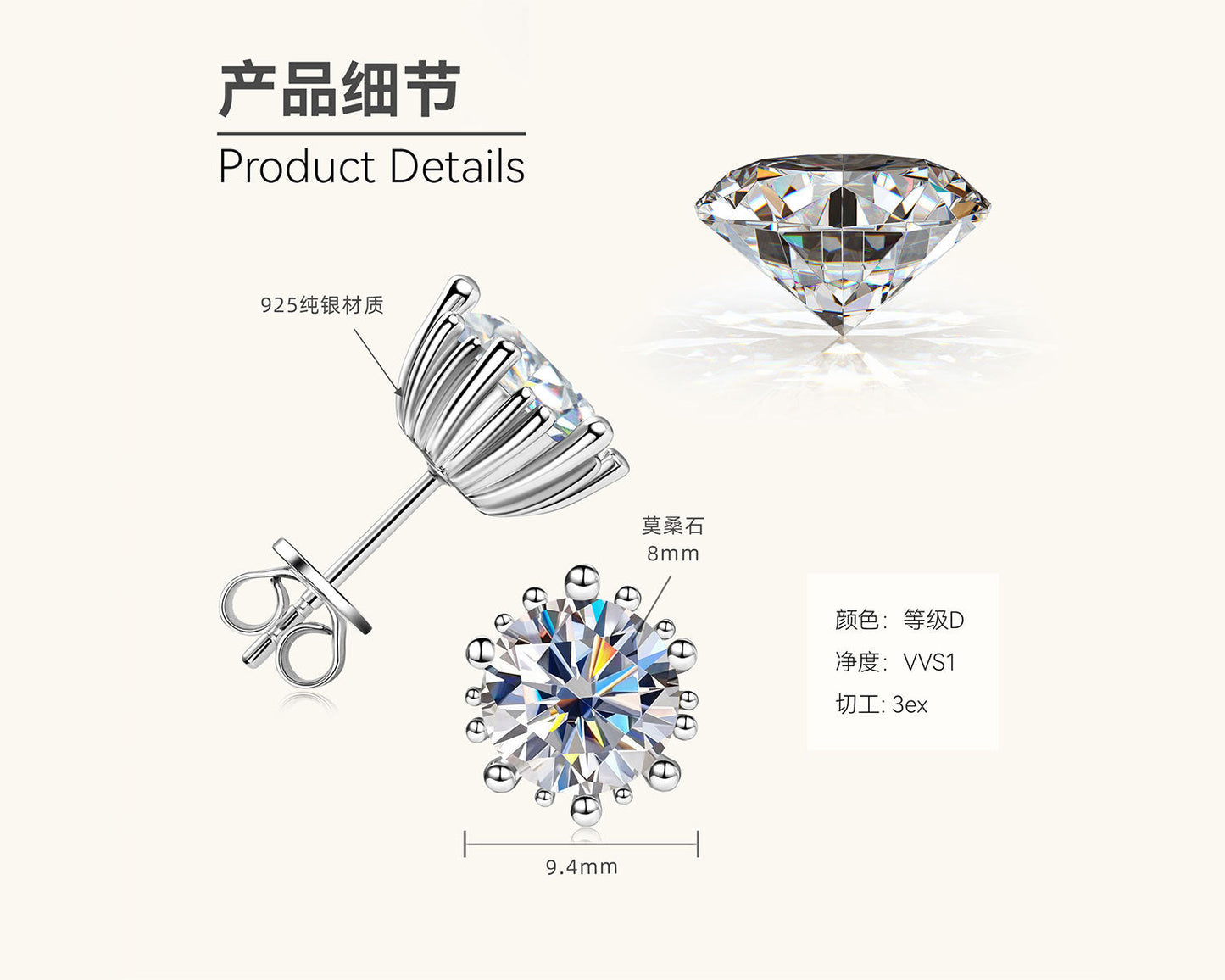 Exquisite Moissanite Beaded Prong Studs

