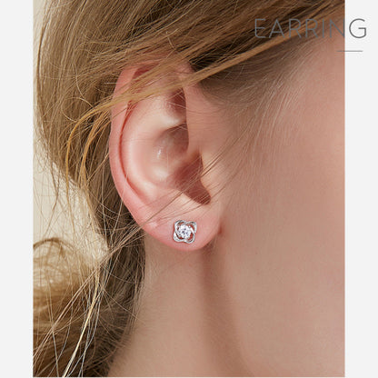 S999 Sterling Silver Lucky Four-Leaf Clover Flower Earrings