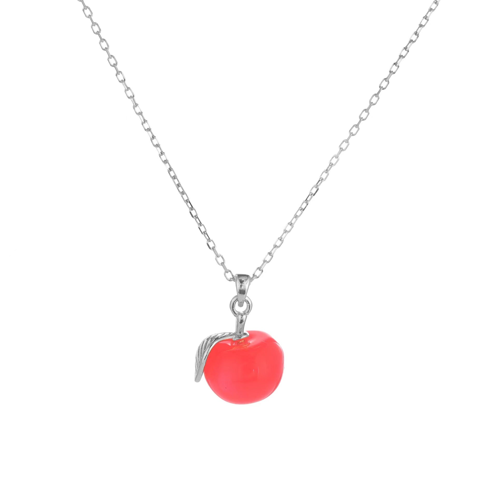 Cute Red Apple Pendant Necklace for Women Girls 925 Sterling Silver Charms