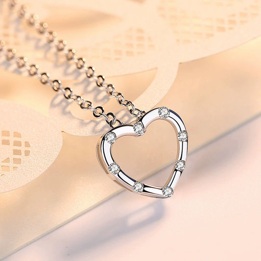 S925 Silver Diamond Heart Pendant Necklace for Women