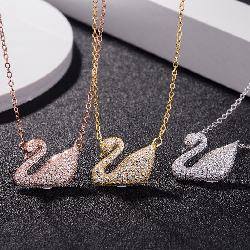 Buy Diamond Pendant Necklace Women Charm Micro Pave Swan Necklace Unique  Necklace Solid White Gold Necklace Anniversary Necklace Online in India -  Etsy