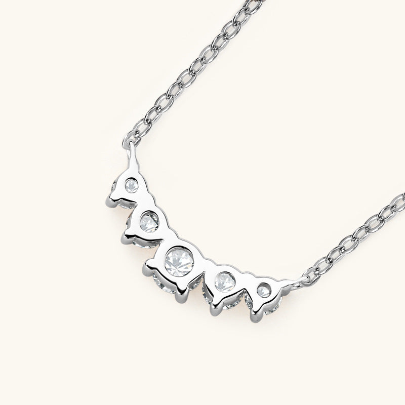 Elegant Moissanite Bezel Set Curved Bar Necklace


