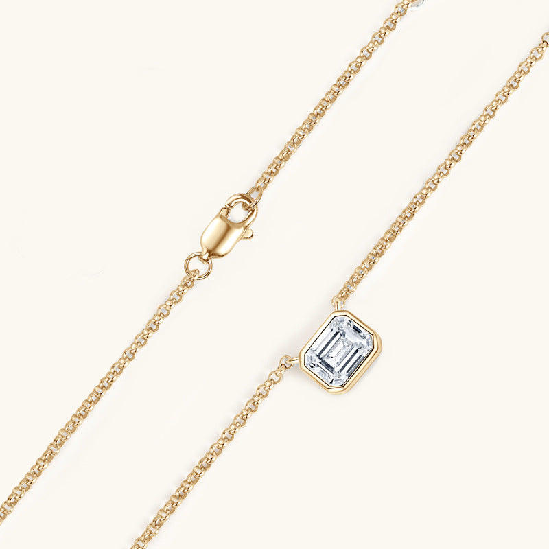 Bezel-Set Emerald-Cut Moissanite Chain

