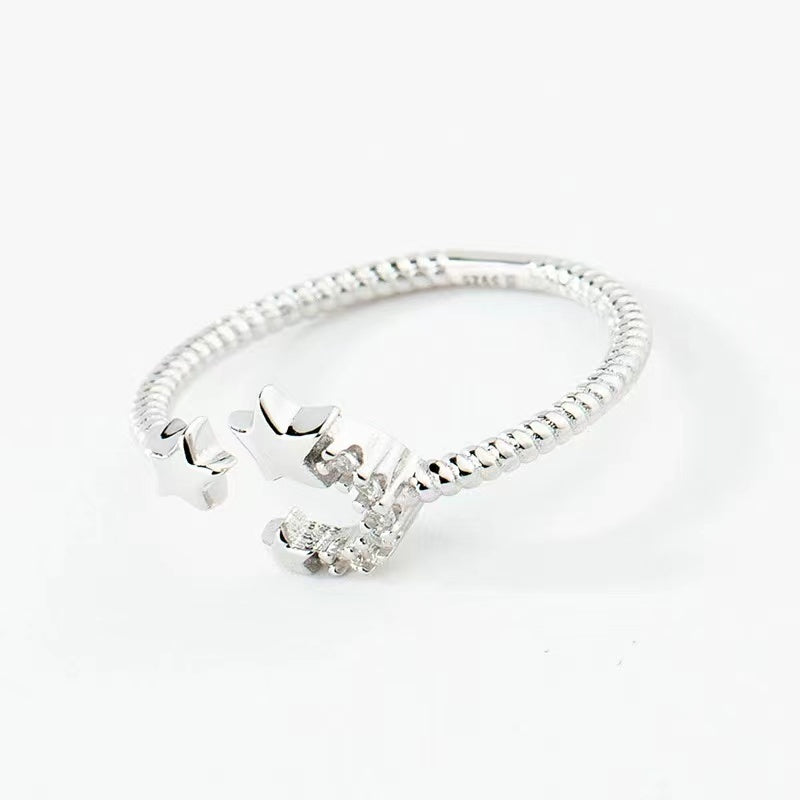 silver moon and star ring for women