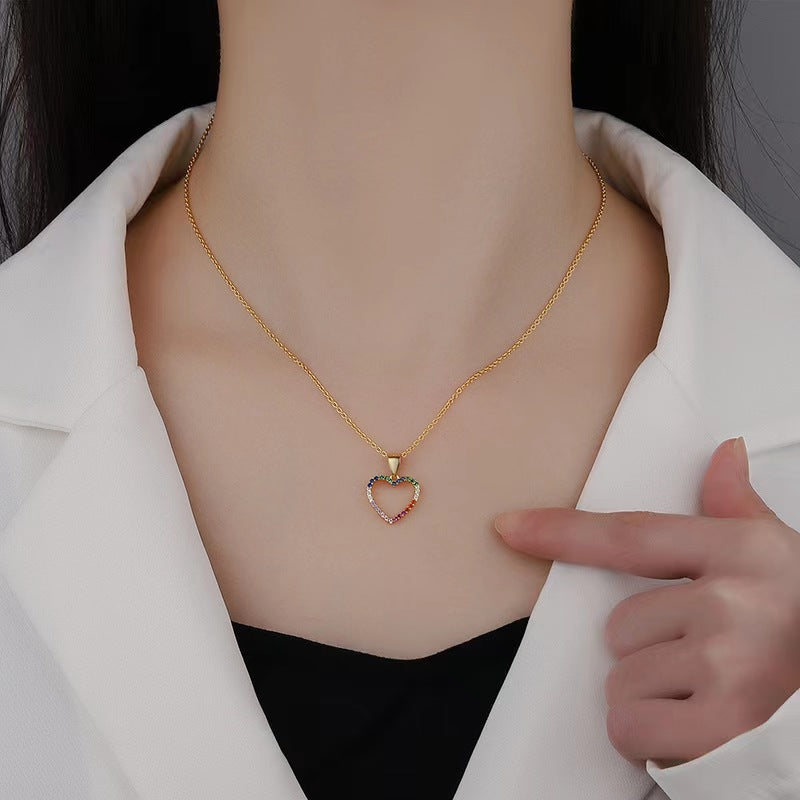 colorfull stones heart necklace for women