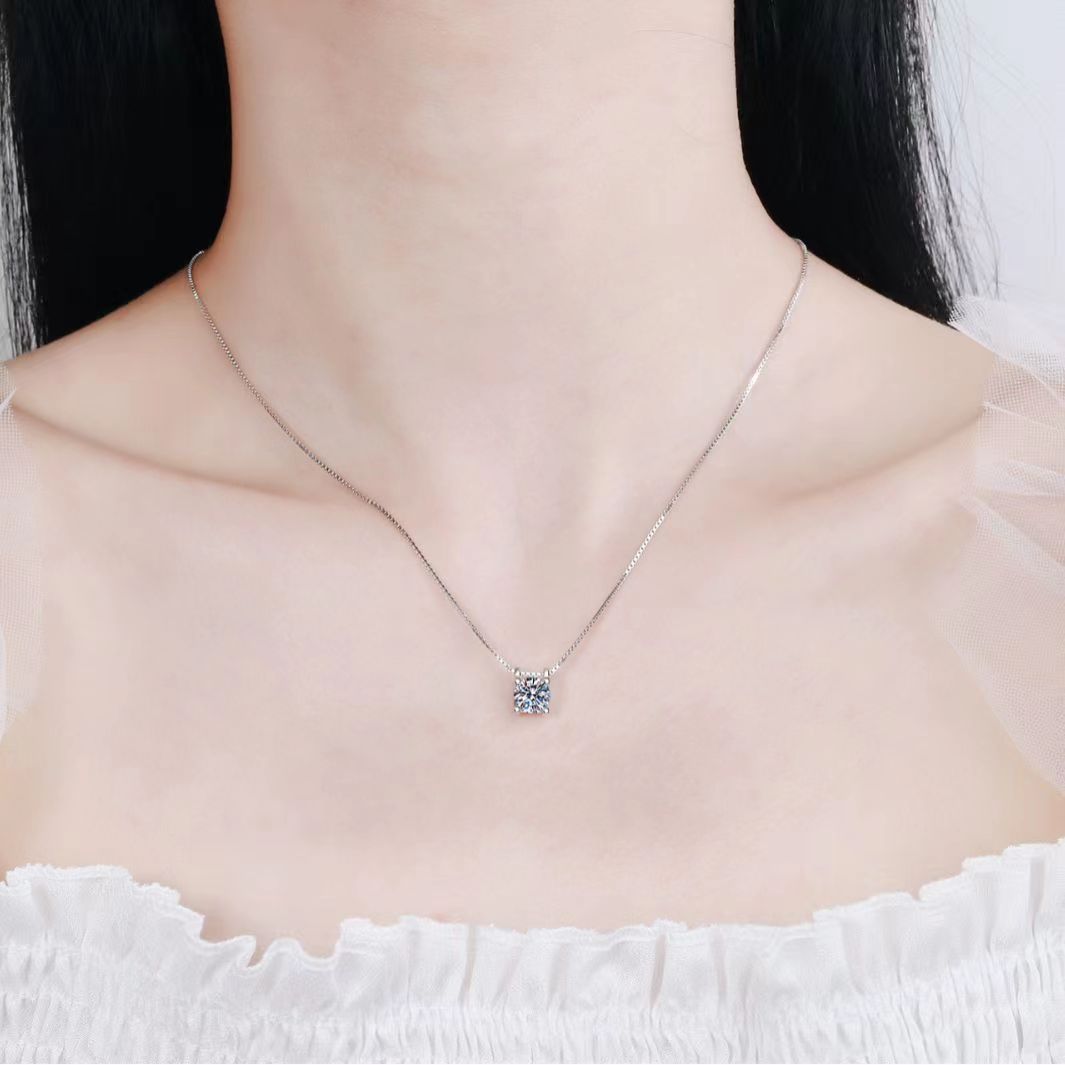silver White Moissanite necklace for women