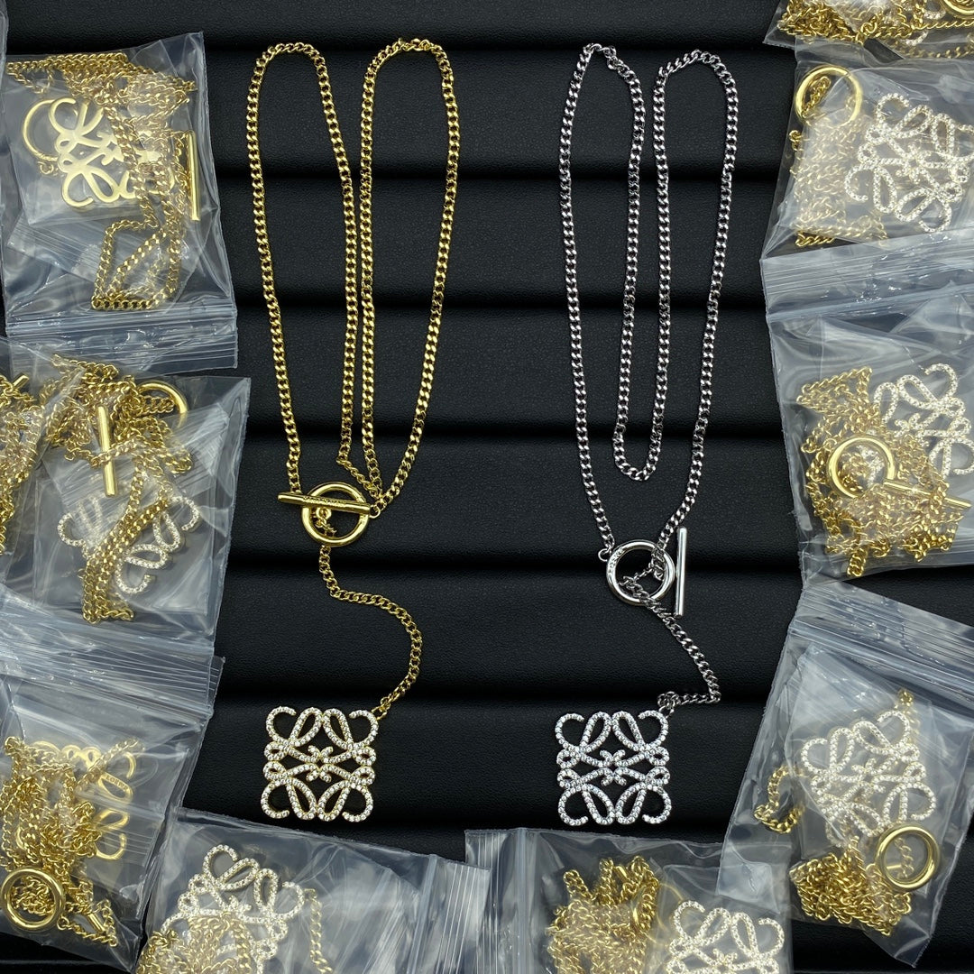 LOEWE Diamond Cutout Logo Metal Stud Earrings Bracelet Necklace