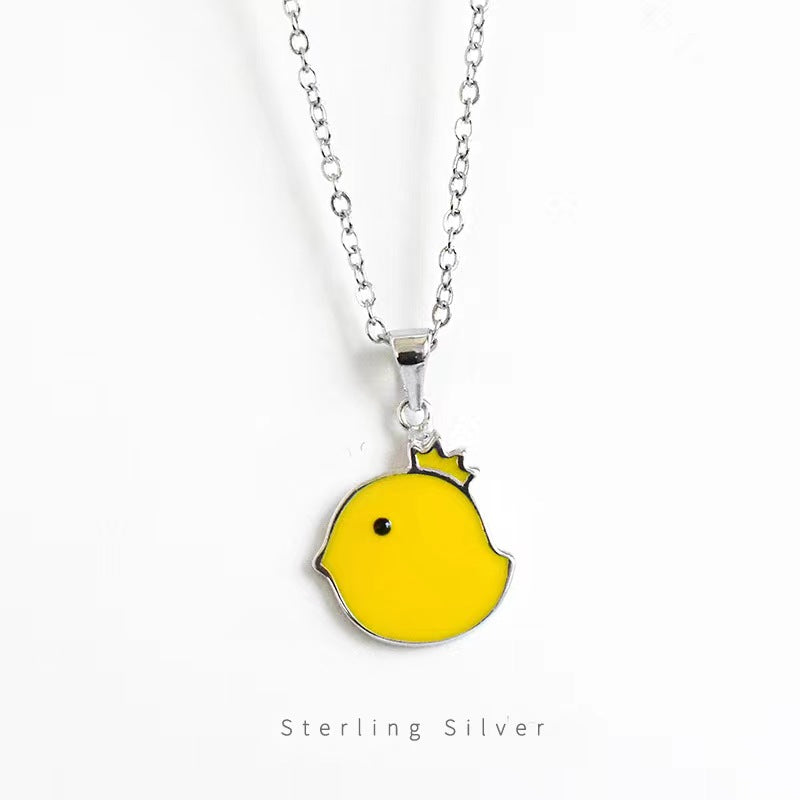 enamel yellow chicken pendant silver