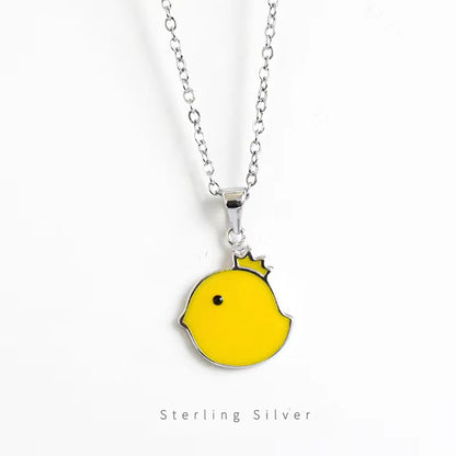 enamel yellow chicken pendant silver