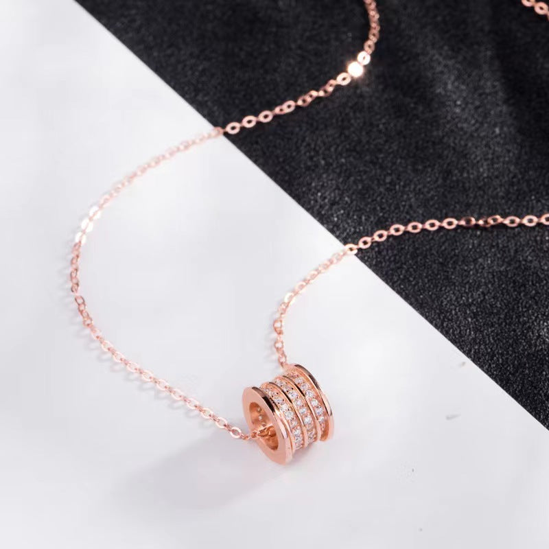 Crystal Three Layer Round Cylinder Pendant Necklace For Women 
