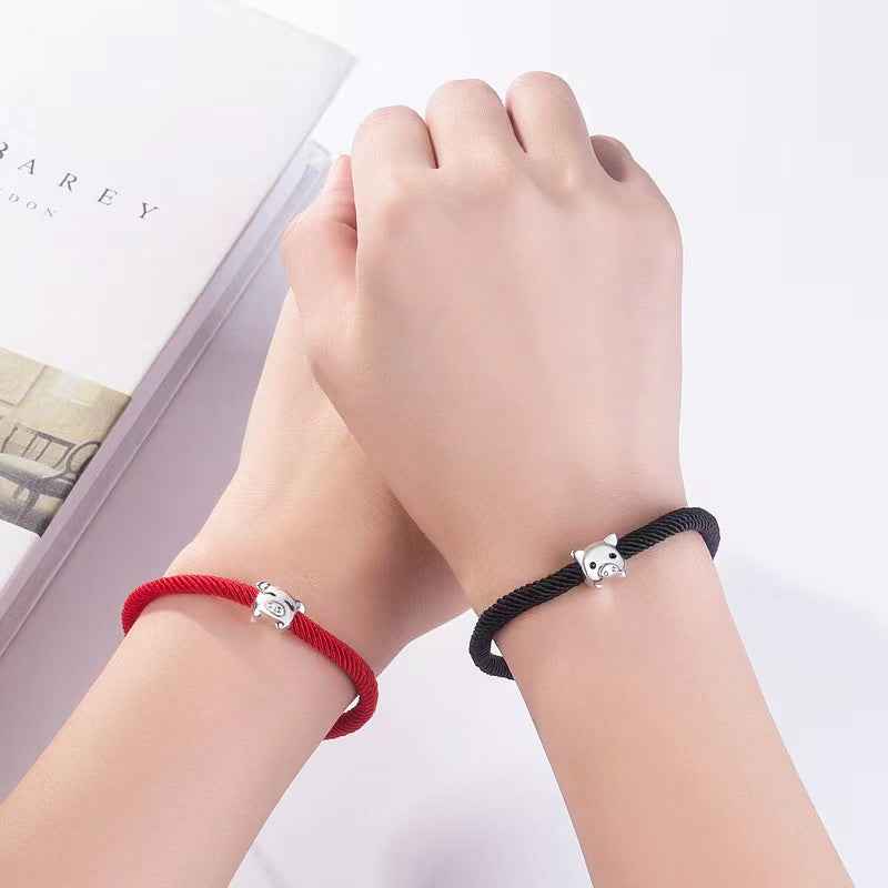 Lucky Pig Charm Cord Bracelet