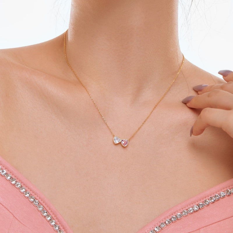 Silver Plated Heart Duo Necklace

