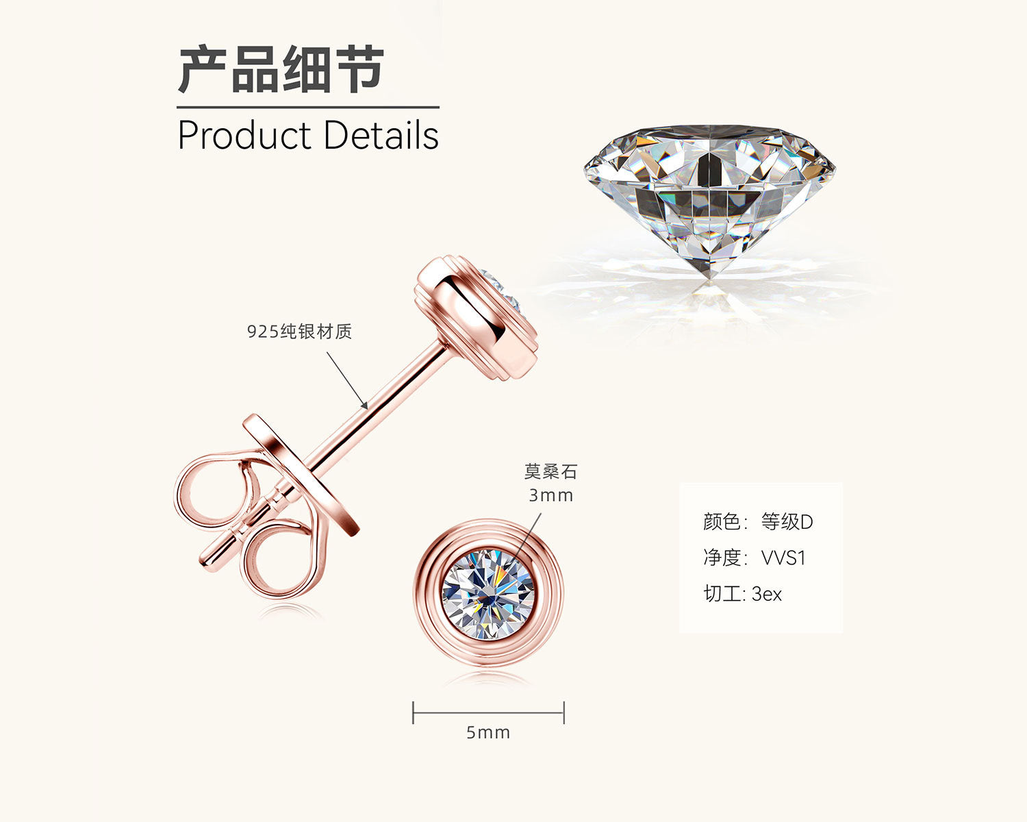 Sophisticated Moissanite Bezel Set Gold Studs

