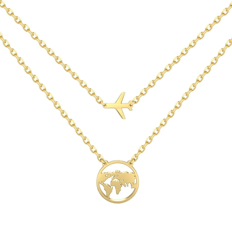 Traveler's Globe Double Chain Necklace

